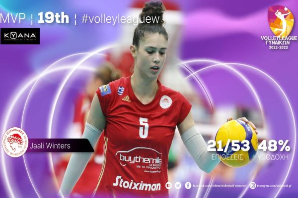 Volley League Γυναικών: MVP της 19ης αγωνιστικής η Τζάαλι Γουίντερς του Ολυμπιακού