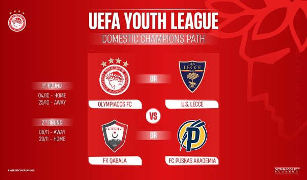 UEFA Youth League: Αντιμέτωποι με τη Λέτσε οι Νέοι του Ολυμπιακού