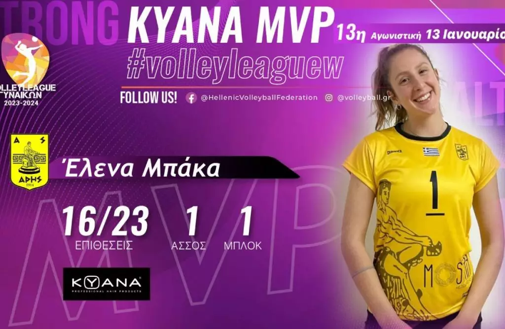 Η Μπάκα MVP της 13ης αγωνιστικής στη Volley League