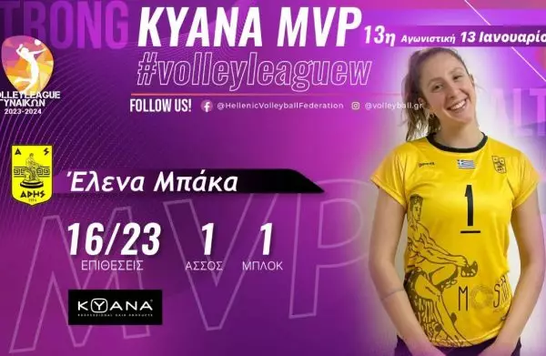 Η Μπάκα MVP της 13ης αγωνιστικής στη Volley League